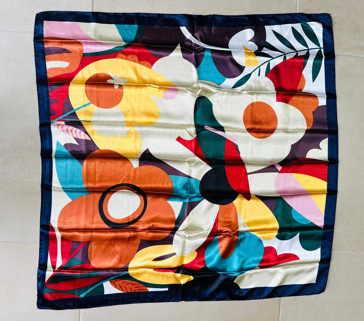 Navy Bloom Silk Scarf