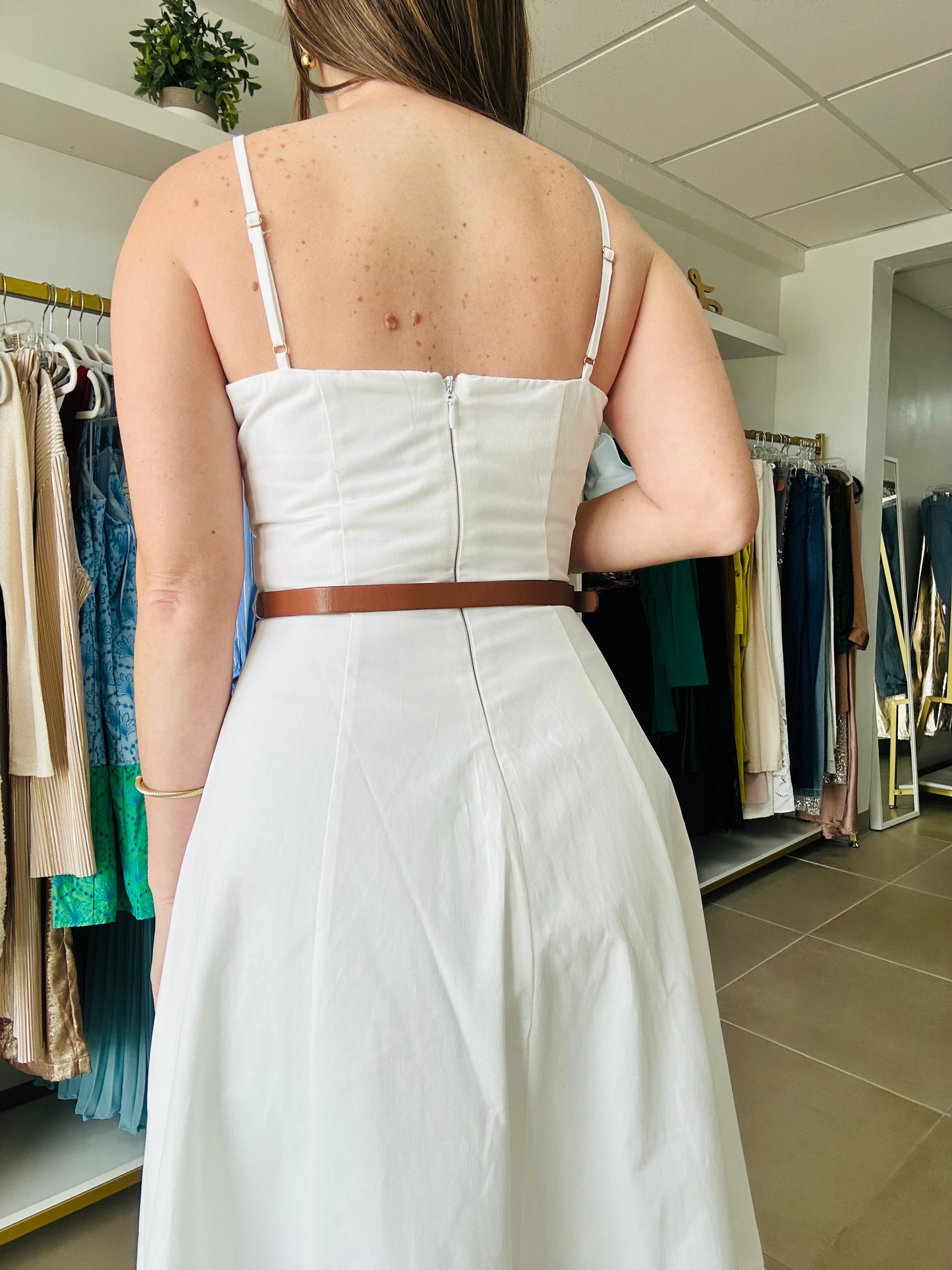 White Crochet Botton Midi Dress