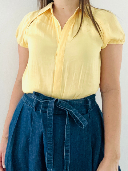 Yellow short Sleeve Blouse Cutout Detail
