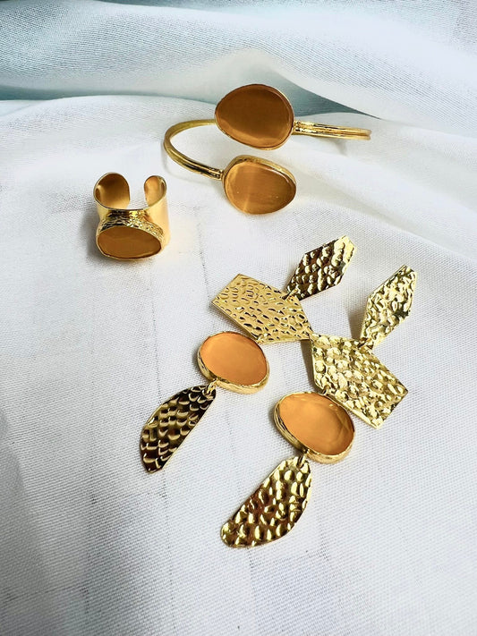 Yellow Stone Gold Plated Cuff + Earring