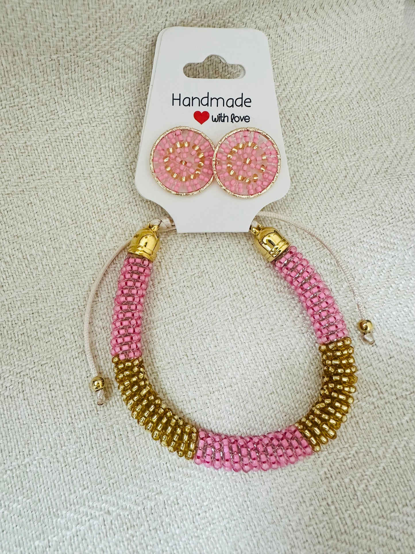 Pink/Gold /Beaded Set