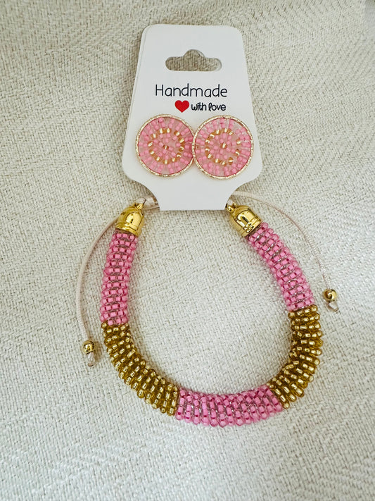 Pink/Gold /Beaded Set