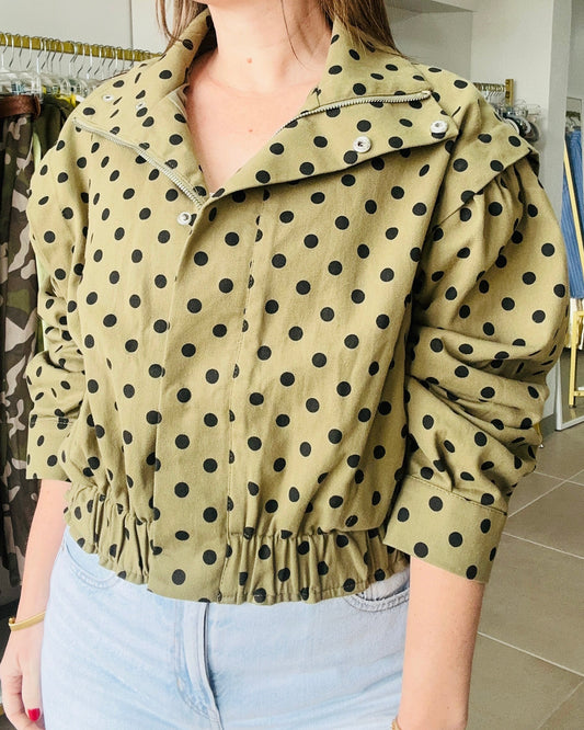 Polka Dots High Neck Olive Jacket