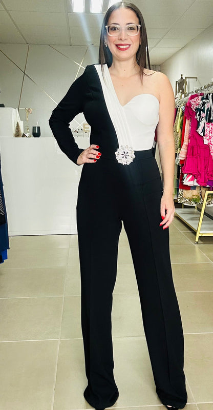Black & White One Sleeve Jumpsuit