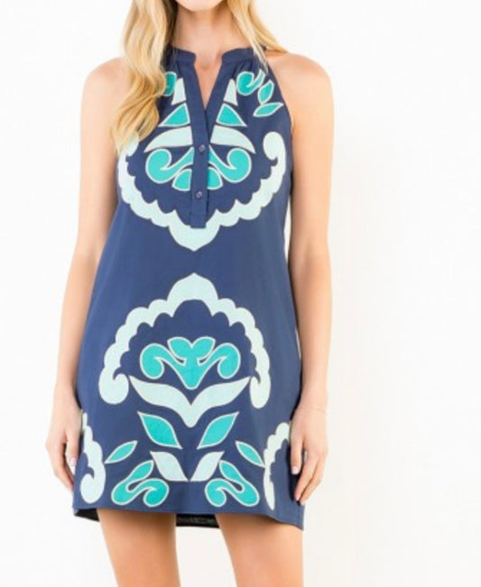 Navy Embroidery PLUS Dress