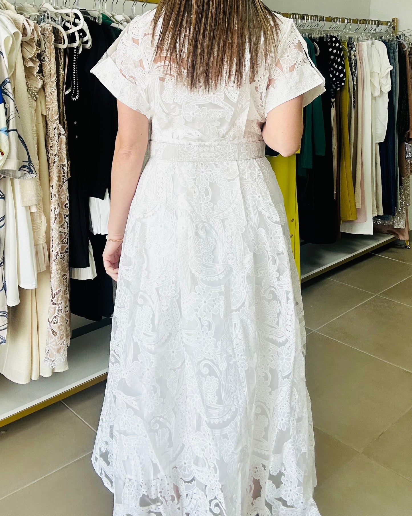 White Lace Sheer Maxi Dress