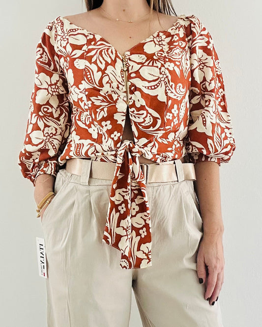 Terracota Floral Top Zipper Front