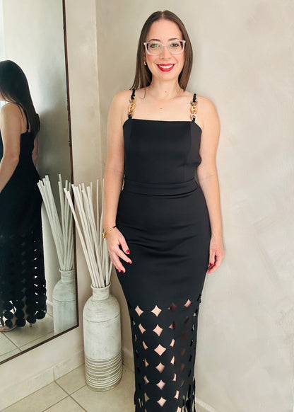 BLACK CUTOUT SKIRT DRESS