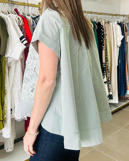 Green Stripes Button down  Top By. Gracia