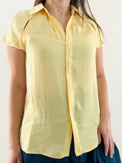 Yellow short Sleeve Blouse Cutout Detail