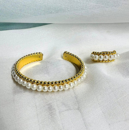 Pearl Gold plated Ring +Cuff Set