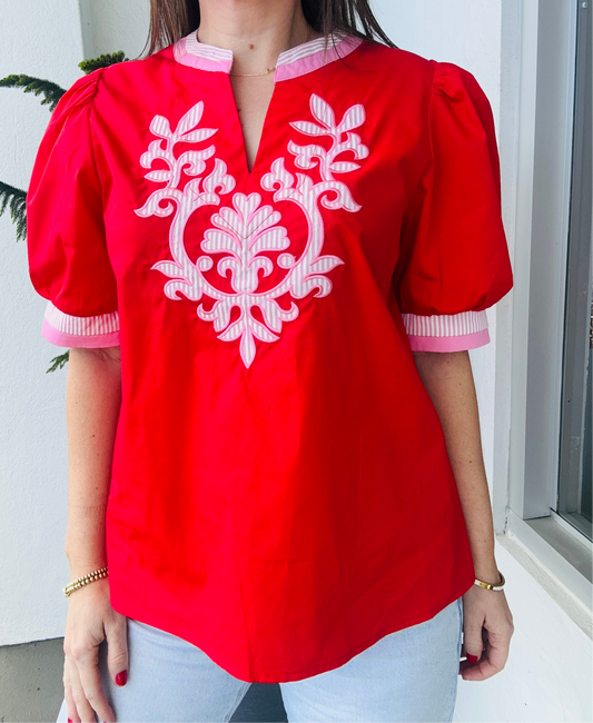 PINK/RED EMBROIDERY TOP