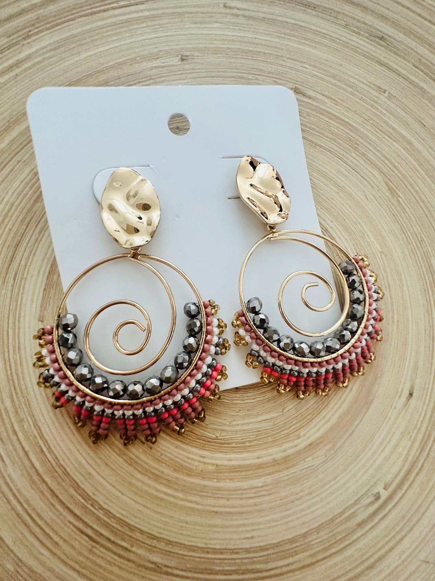 Pink Multi Swirl-  Beaded  Earrings