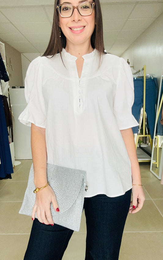 Off White  Smocked Sleeve Top