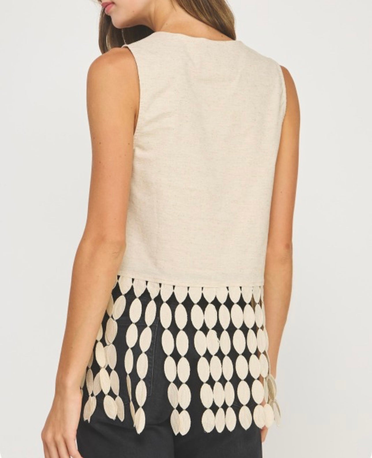 Ligh Taupe doted fringe Linen Top