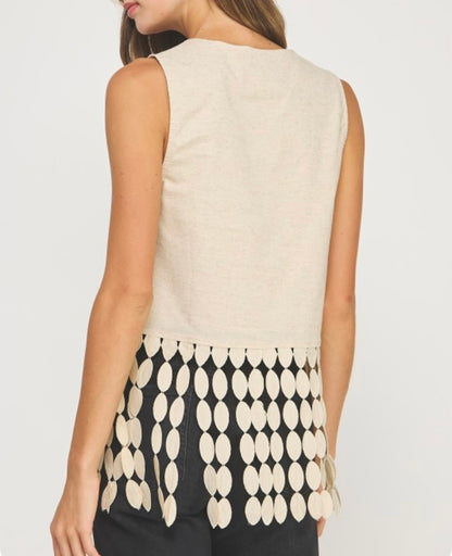 Ligh Taupe doted fringe Linen Top