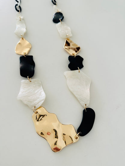 Black / White Free Form Long Necklace