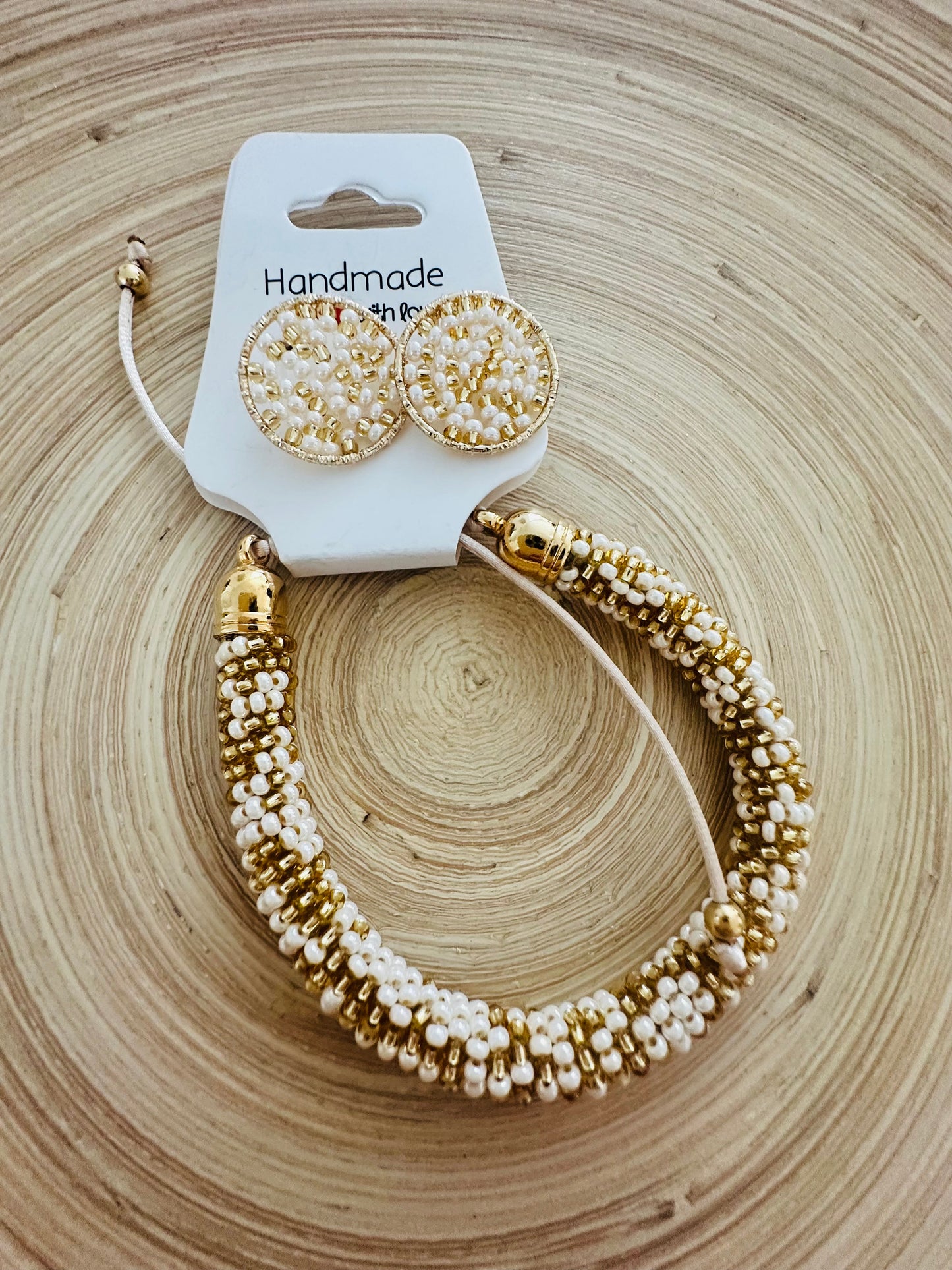 Gold/ White Beaded Set