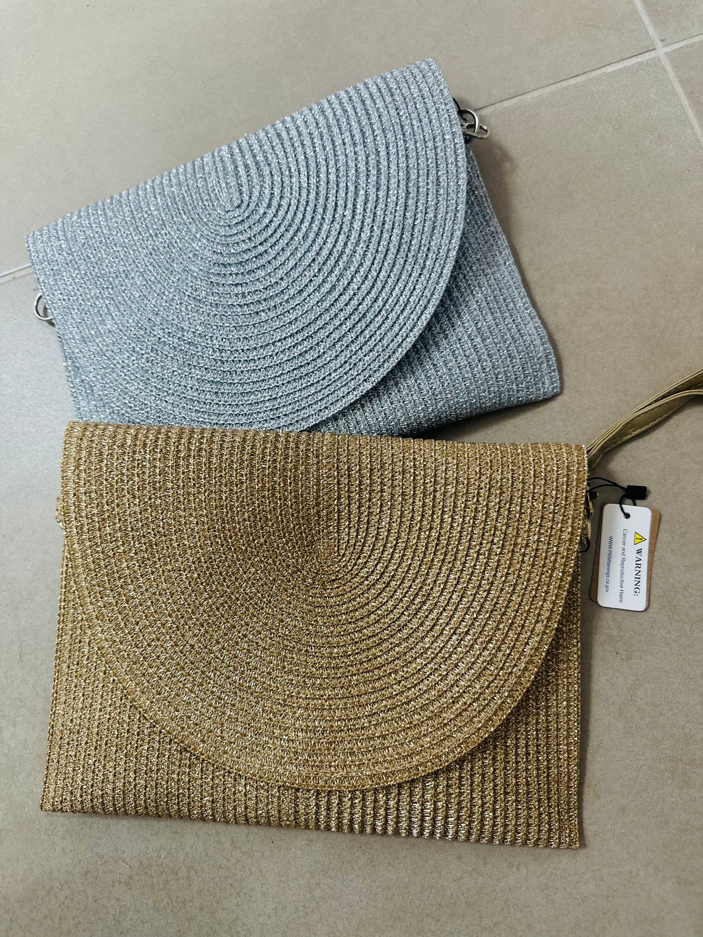 Metallic Faux Straw Envelope Bag