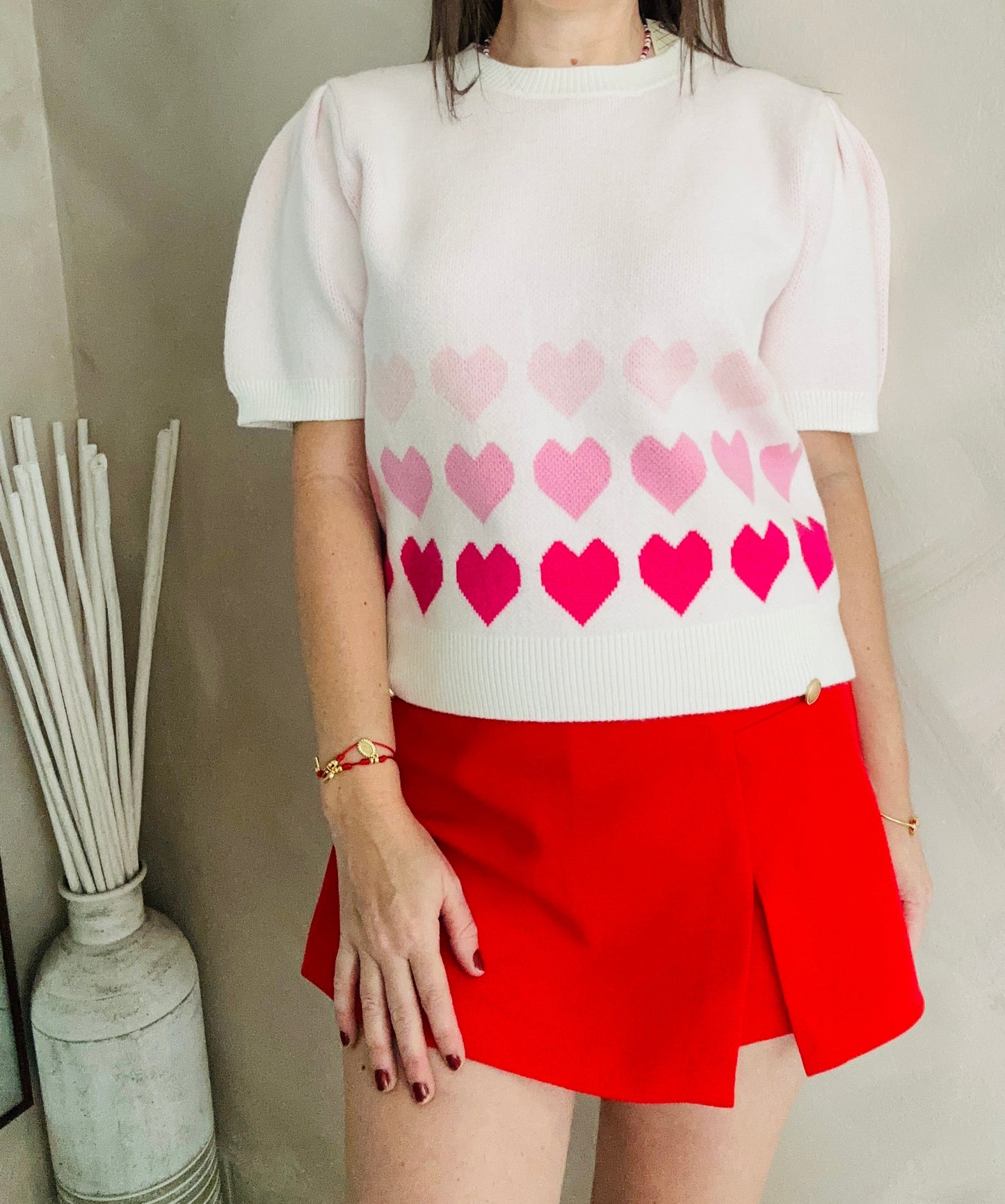 Light Pink Hearts Sweater Top