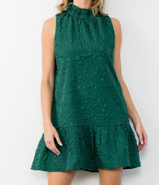 Green TexturedFlare DRESS- Plus Size
