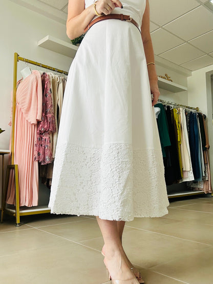 White Crochet Botton Midi Dress