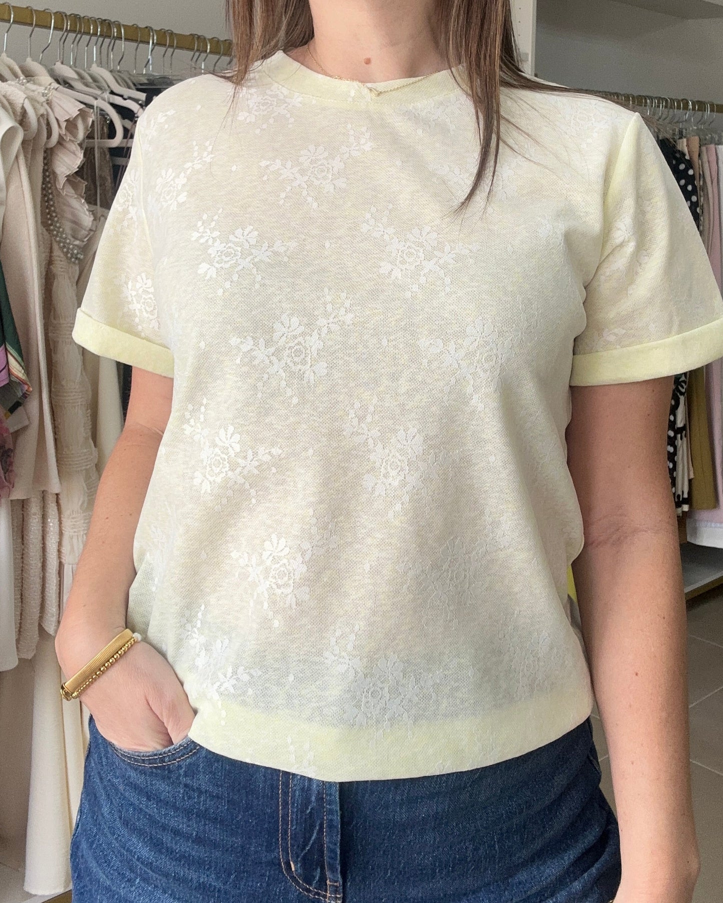 Yellow Lace Print Shirt
