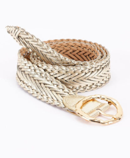 Metallic Braided Faux Leather Belt
