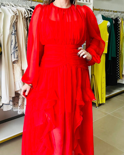Sheer Red Tomato Maxi Dress