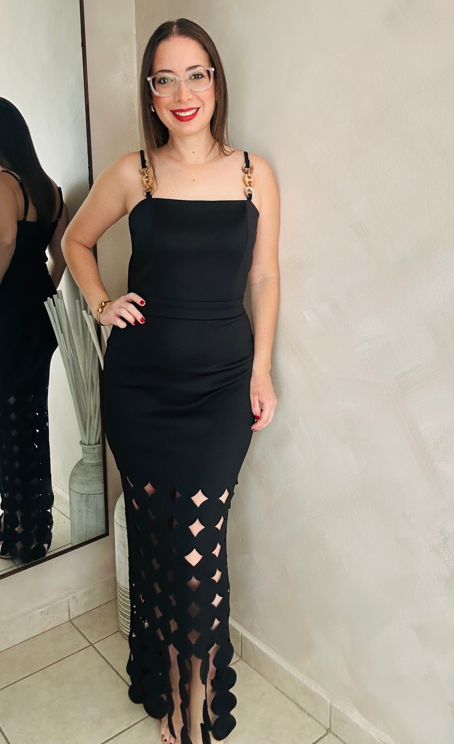 BLACK CUTOUT SKIRT DRESS