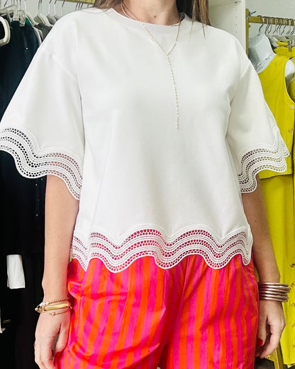 White Crochet Border  Top By. Gracia