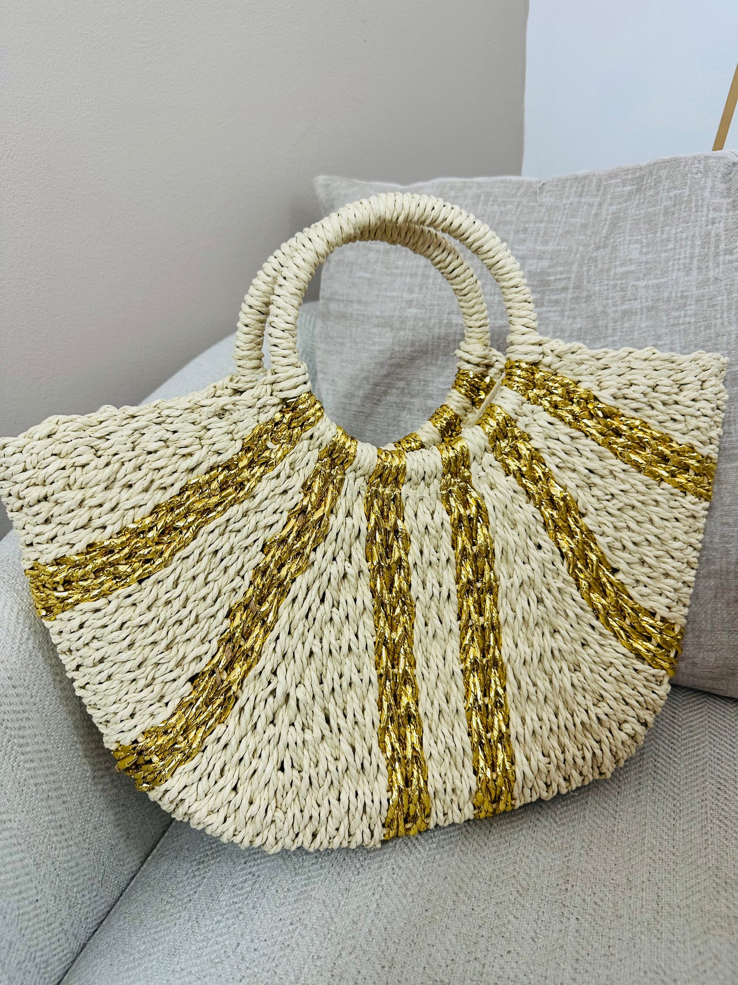 Gold/ Beige Straw Bag