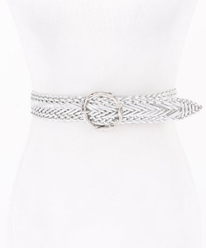 Metallic Braided Faux Leather Belt