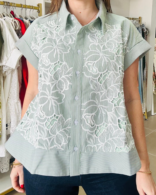 Green Stripes Button down  Top By. Gracia