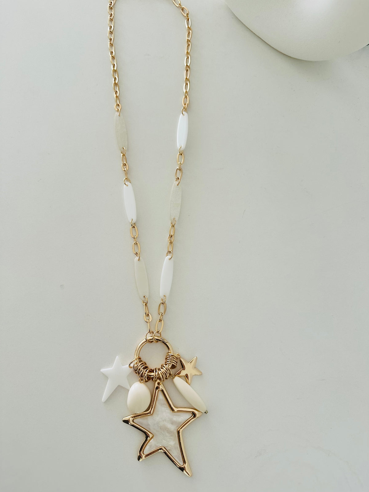 White/ Gold Stars Charm Long Necklace