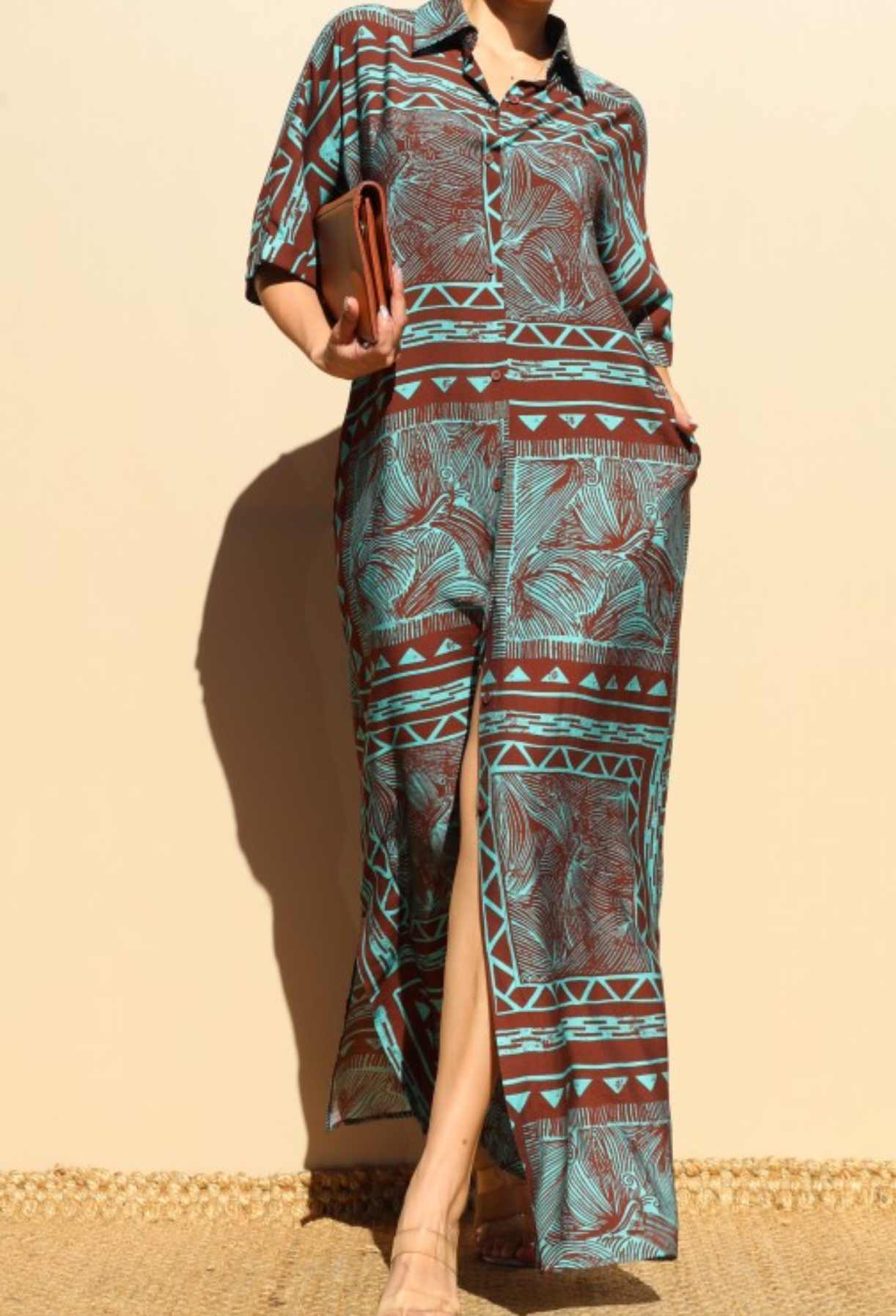 Turquoise/Brown  Maxi Dress-Shirt