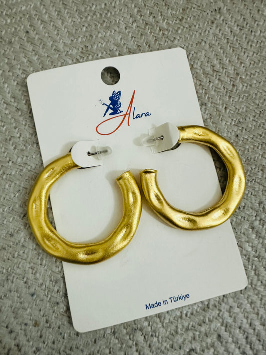 Waved Matte Gold Hoop Earrings