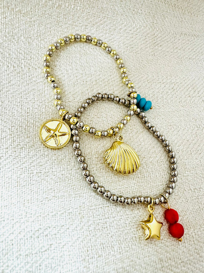 Beach Charms Bracelet- 2 tone