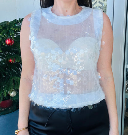 Sleeveless Sheer White sequin Top