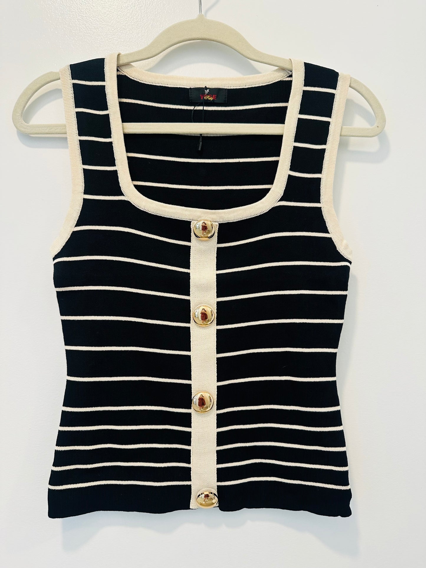 Black Cream Stripes Tank Top