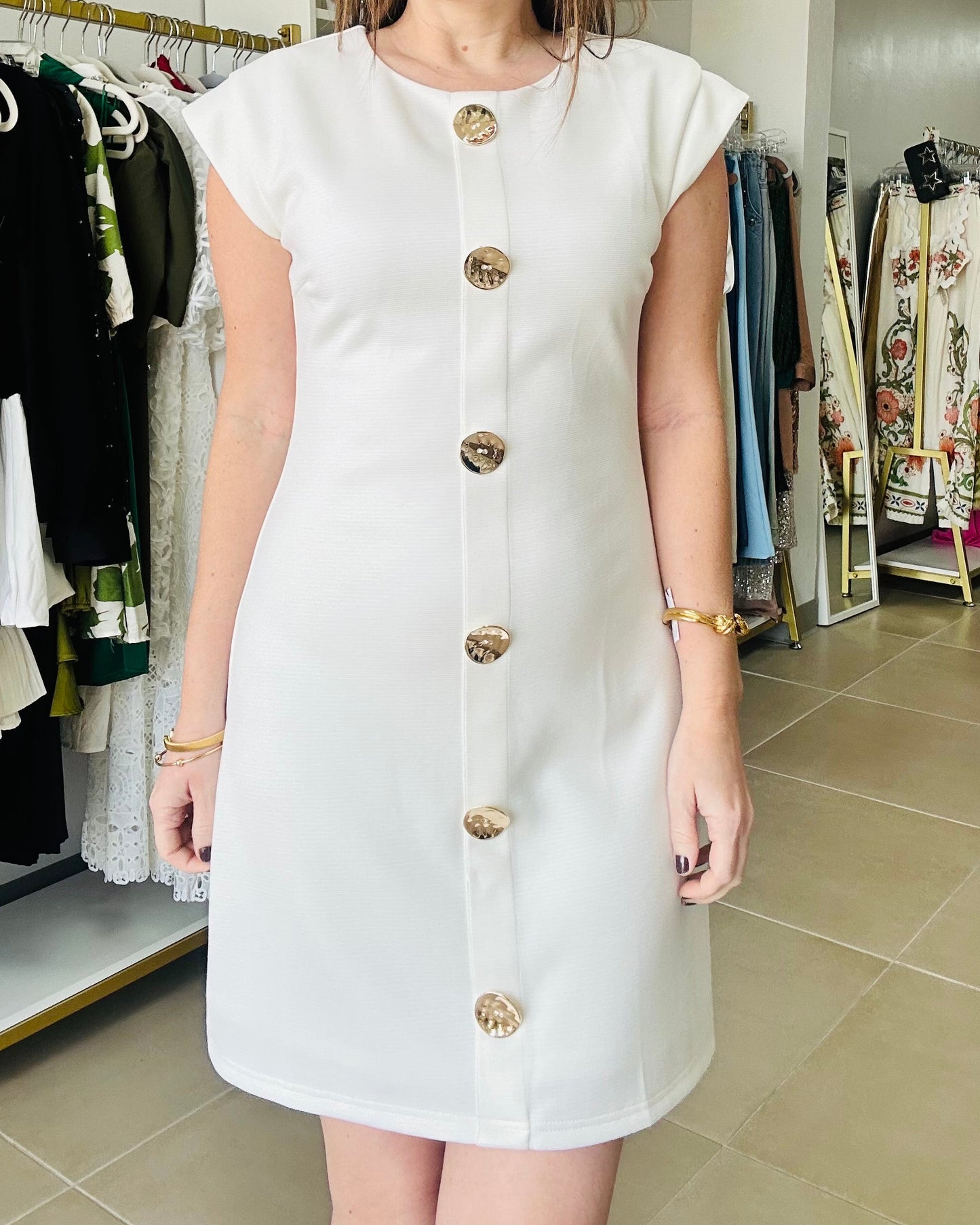 Off white Gold Button  Dress