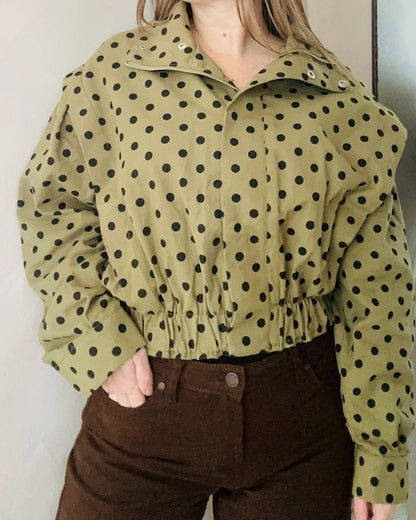 Polka Dots High Neck Olive Jacket