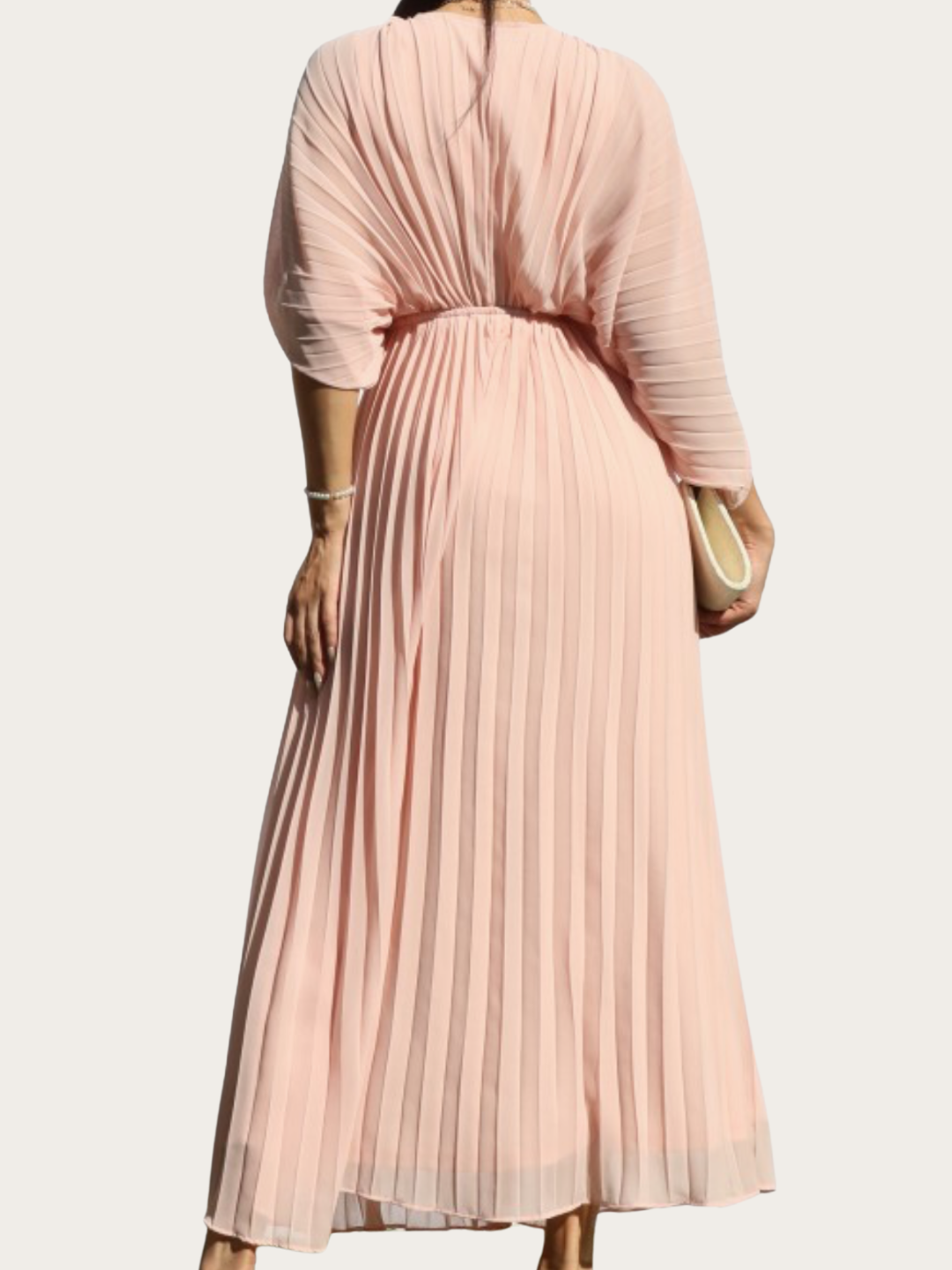 Pink Blush V Neck  Pleated Dress
