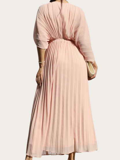 Pink Blush V Neck  Pleated Dress