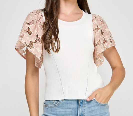 Crochet Sleeve Round Neck Shirt