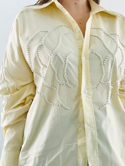 Oversized Pearls Light Yellow Blouse