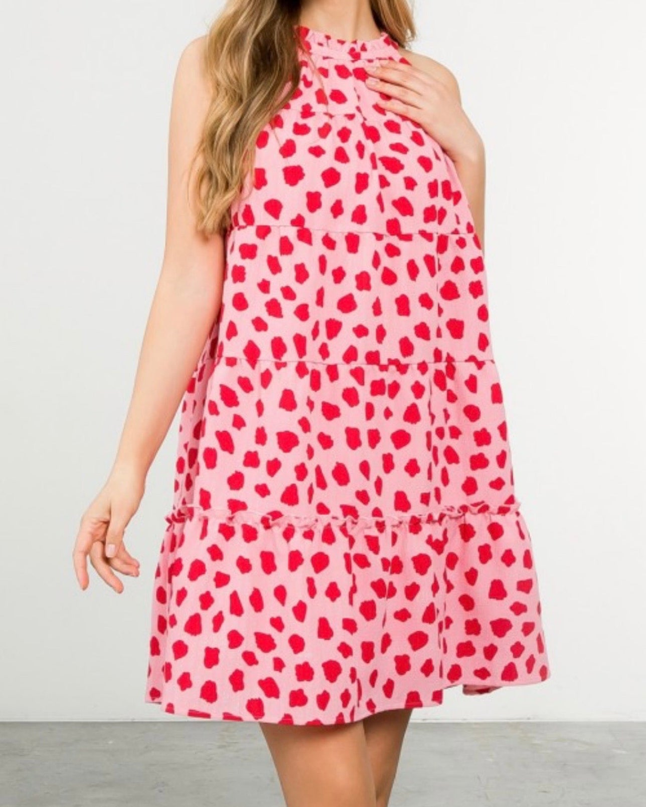 Pink  Halter Tiered Dress PLUS size
