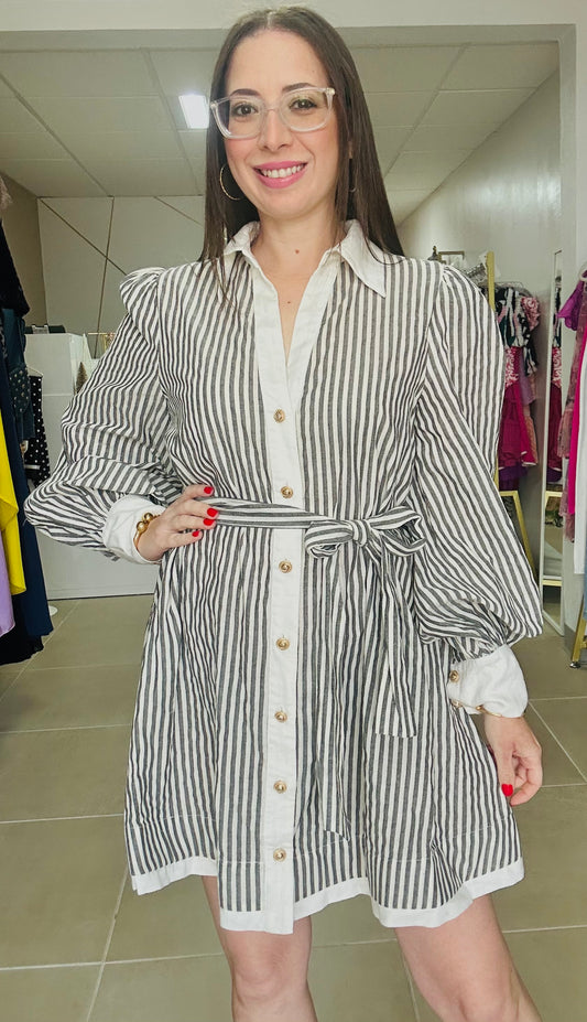 White& Gray Stripes Dress