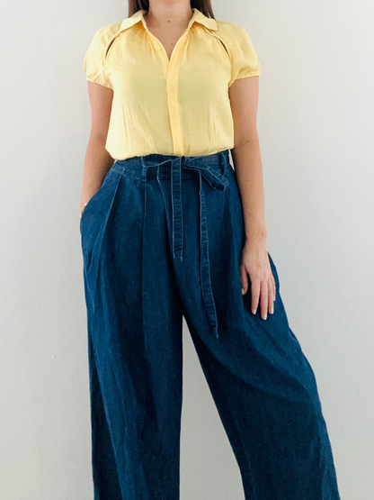 Yellow short Sleeve Blouse Cutout Detail