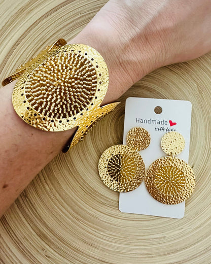 Gold Circle Beaded Cuff +Earrings Set